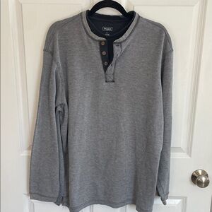 Haggar Men’s Long Sleeve Henley Ribbed Knit Gray Black Stripe Navy Shirt Size L